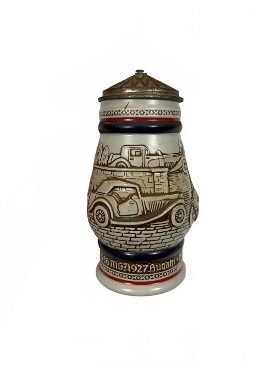 Vintage Avon 1979 Car Classics Lidded Beer Stein MG Bugatti Ceramarte Brazil
